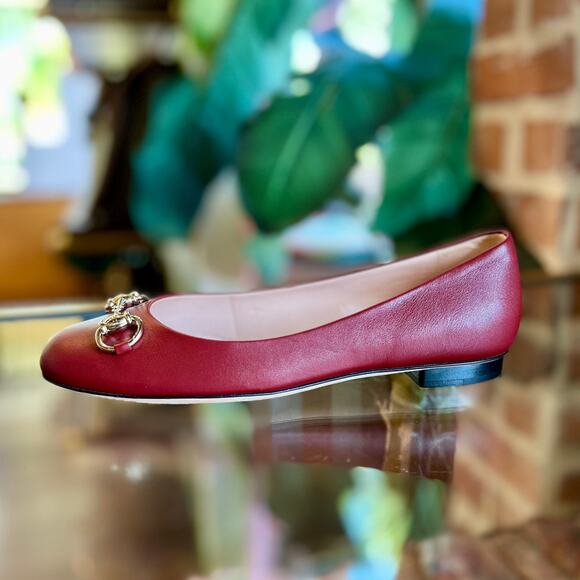 GUCCI Horsebit Red Leather Ballet Flats SZ 36 - Picture 1 of 5